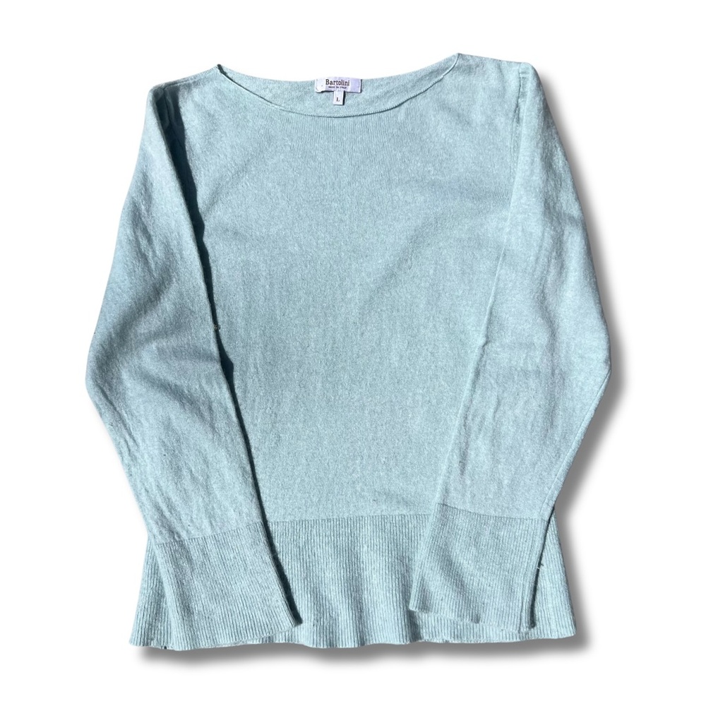 Bartolini Baby Blue Women’s Wool Cashmere Silk Long Sleeve Crew Neck Sweater